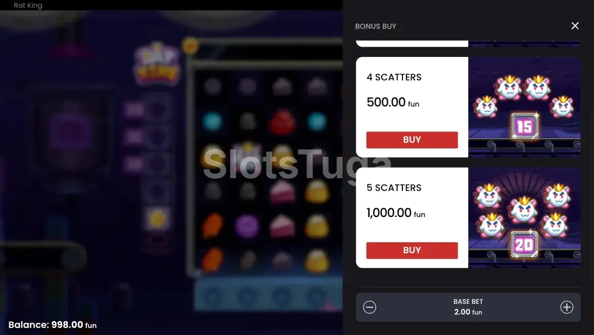 Opções de compra de bônus do Rat King na tela de Bonus Buy