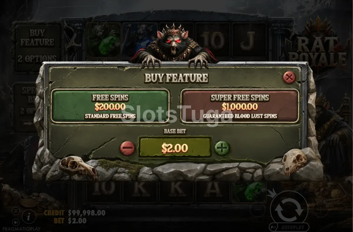 Ecrã de compra de bónus de Rat Royale