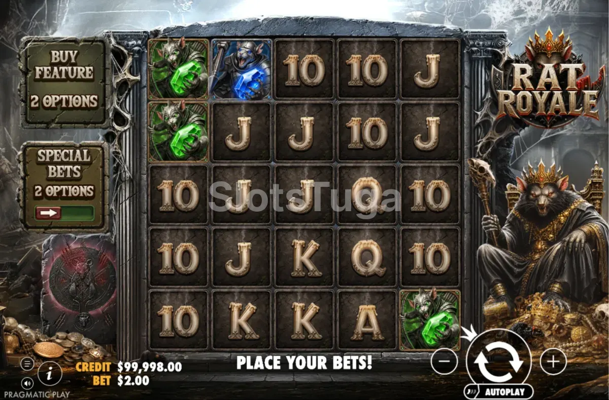 Jogo base de Rat Royale com a grelha de cinco rolos