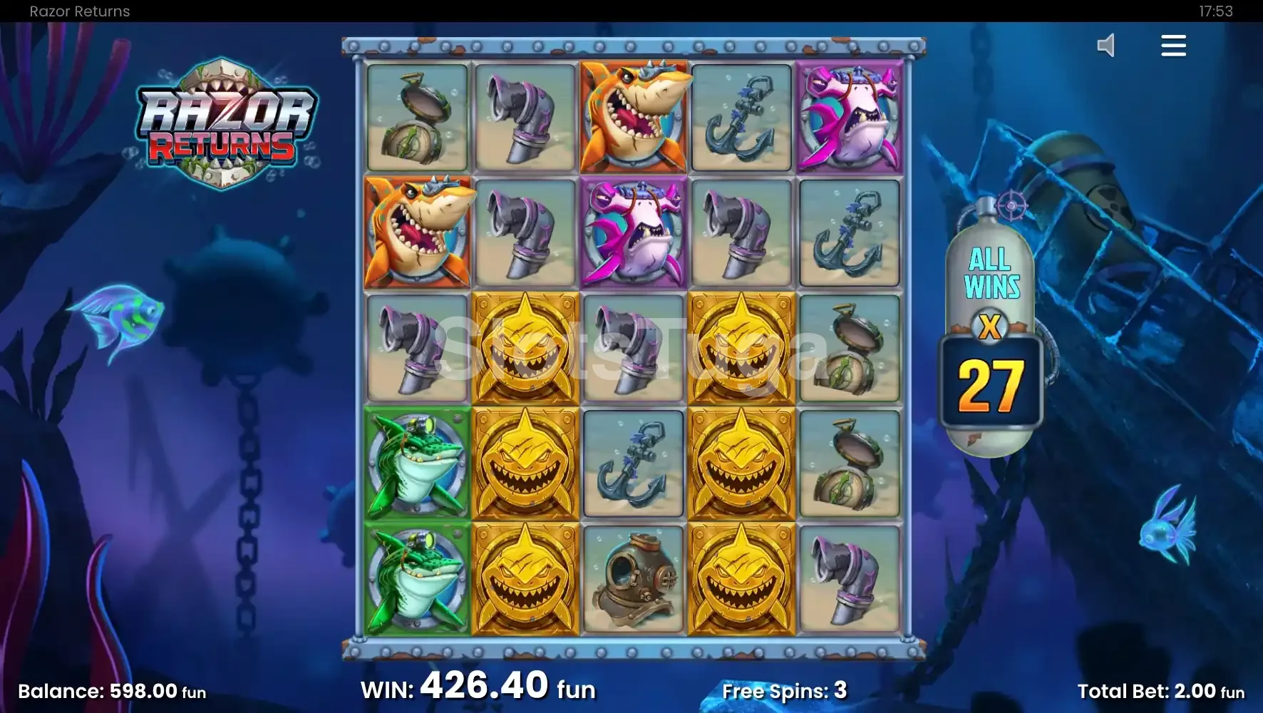 Modo de giros grátis da Razor Returns com multiplicadores acumulados