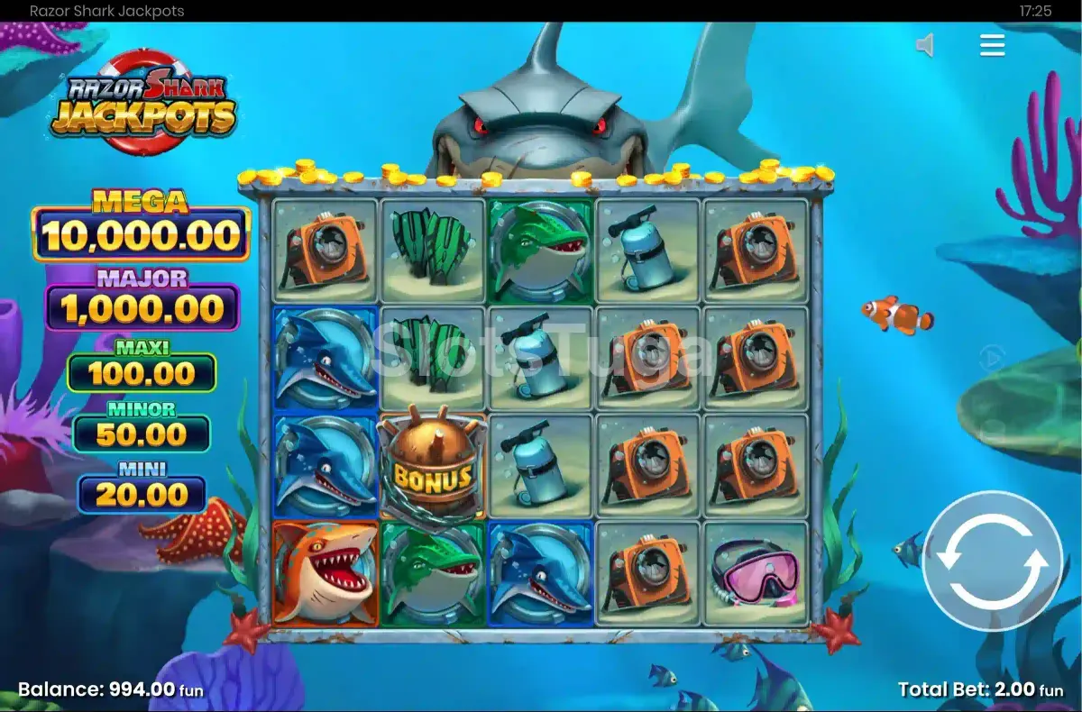 Segunda visão do jogo base do Razor Shark Jackpots em ação