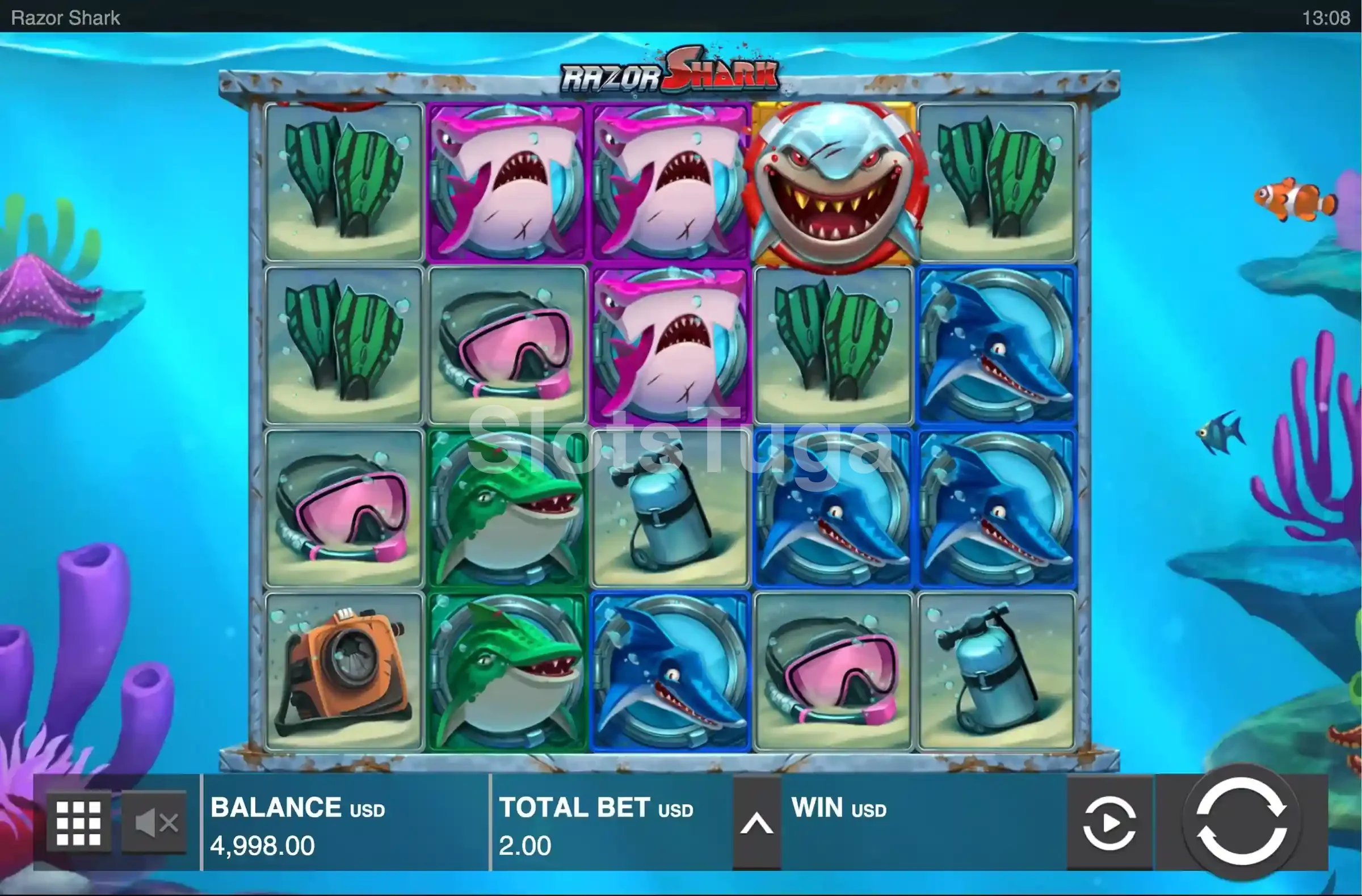 Jogo base de Razor Shark. É dos poucos títulos de topo desta colecção sem compra de bónus: a funcionalidade só chega pelo nevoeiro que cobre os rolos.
