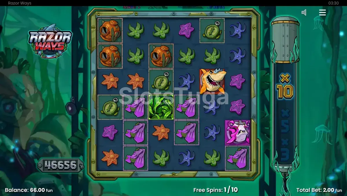 Tela dos giros grátis no Razor Ways com multiplicador ativo