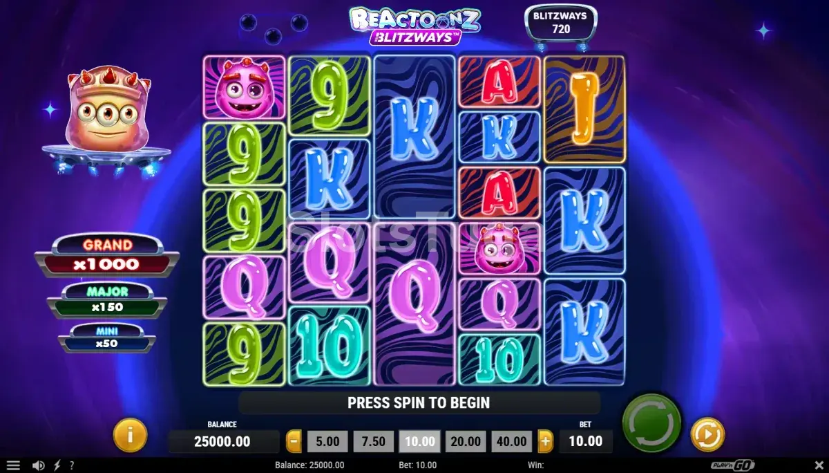 Jogo base do Reactoonz Blitzways com símbolos alienígenas coloridos