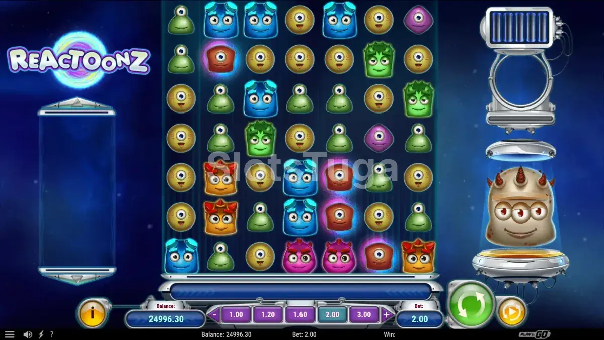 Segunda tela do jogo base do Reactoonz com cascata de vitórias