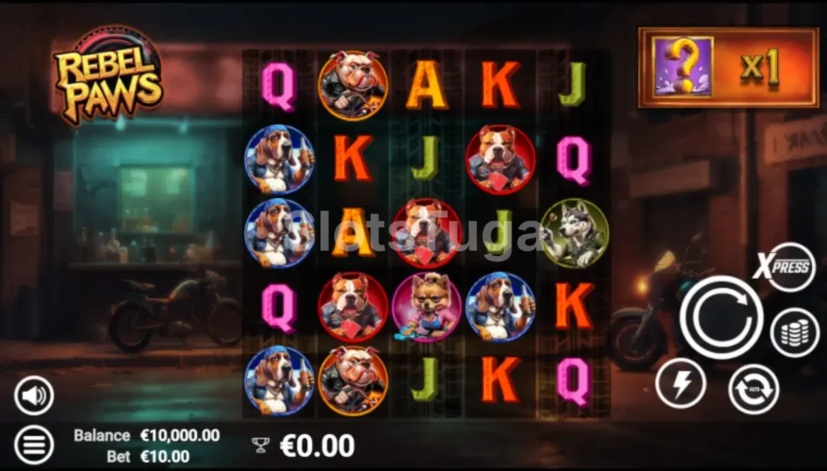 Jogo base da Rebel Paws com os símbolos rebeldes na grade
