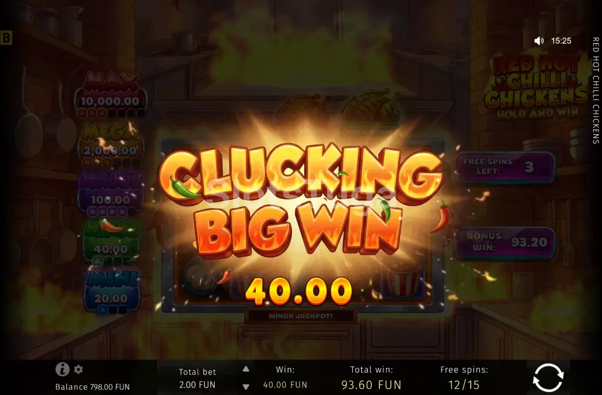 Grande ganho durante uma ronda de bónus em Red Hot Chilli Chickens