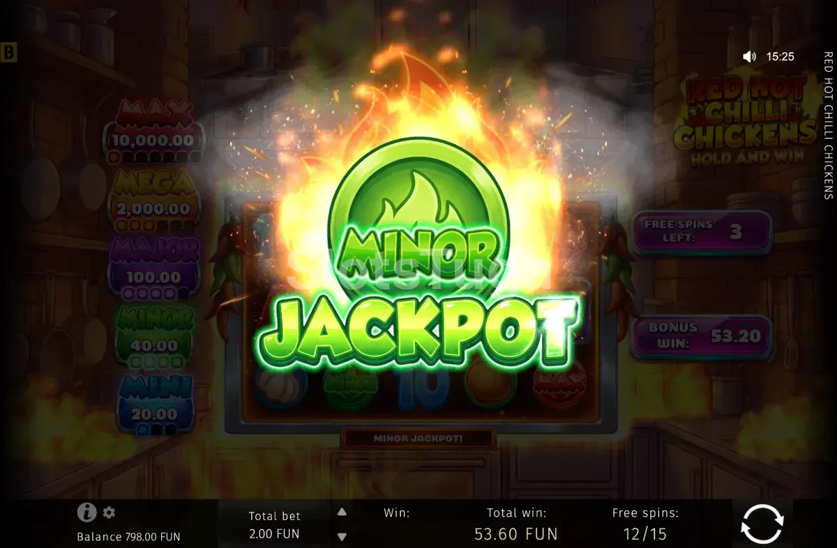 Painel de jackpots fixos e Minor Jackpot em Red Hot Chilli Chickens
