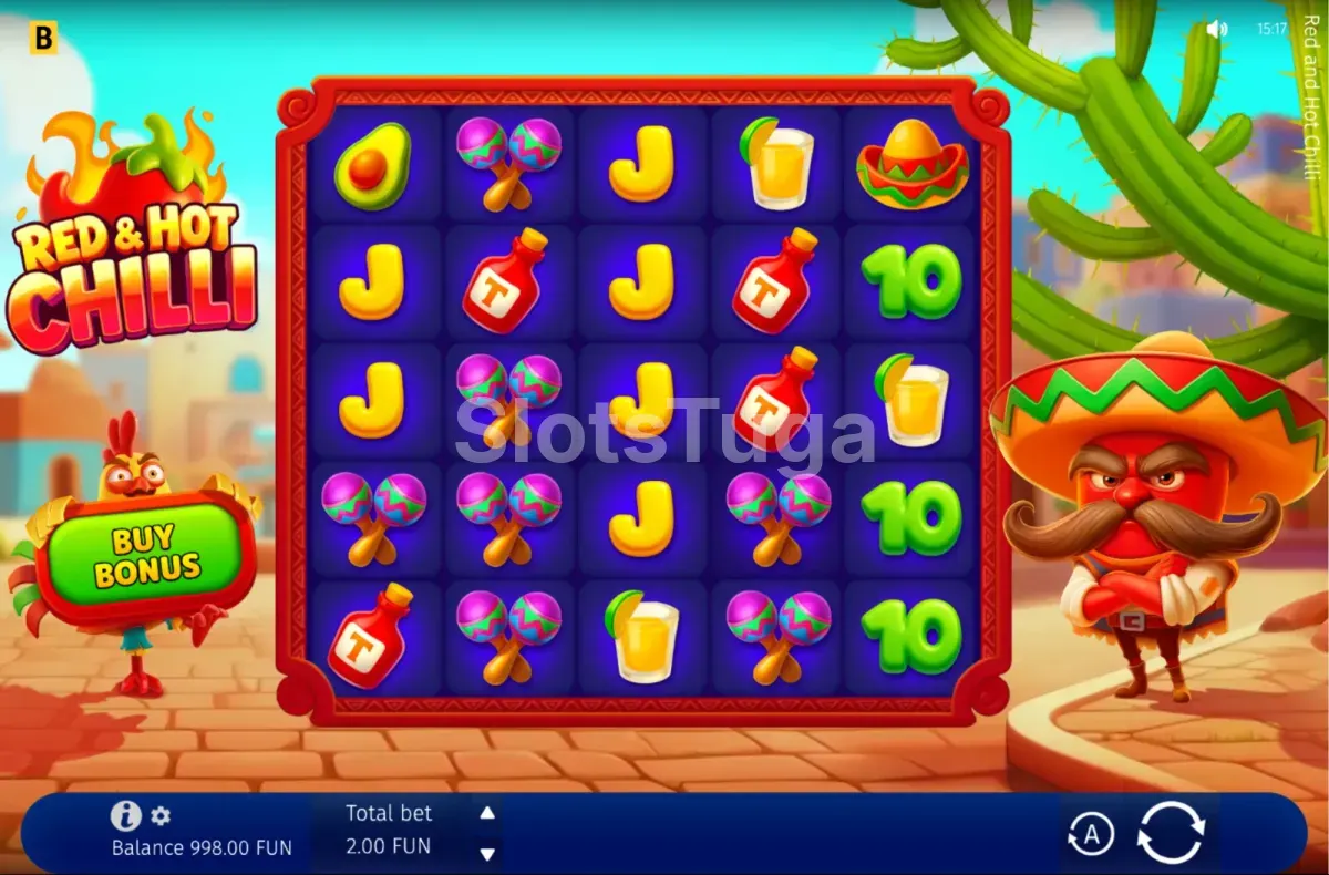 Jogo base de Red & Hot Chilli com a grelha de 5 rolos