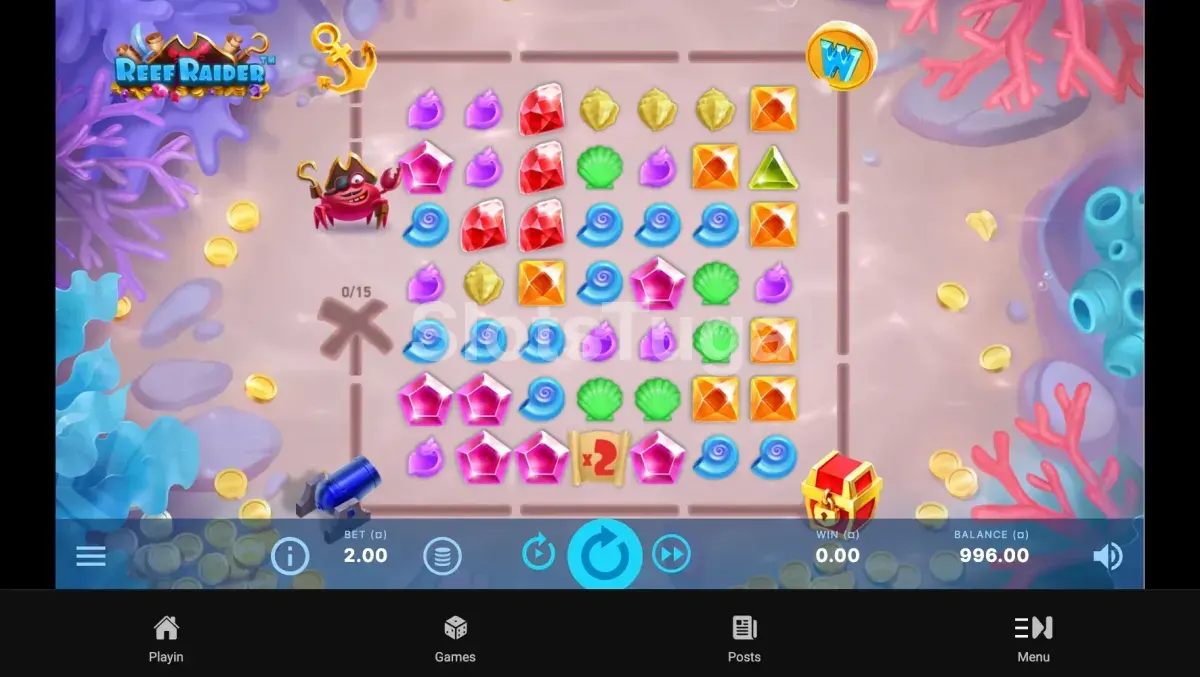 Segunda visão do jogo base da Reef Raider com multiplicadores ativos