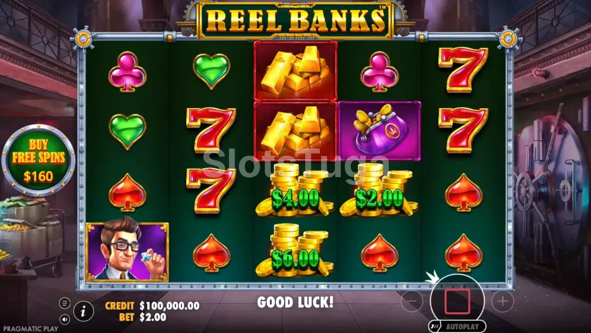 Jogo base do Reel Banks com cofre ao fundo