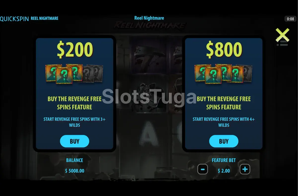 Tela de compra de bônus da Reel Nightmare com duas opções de entrada