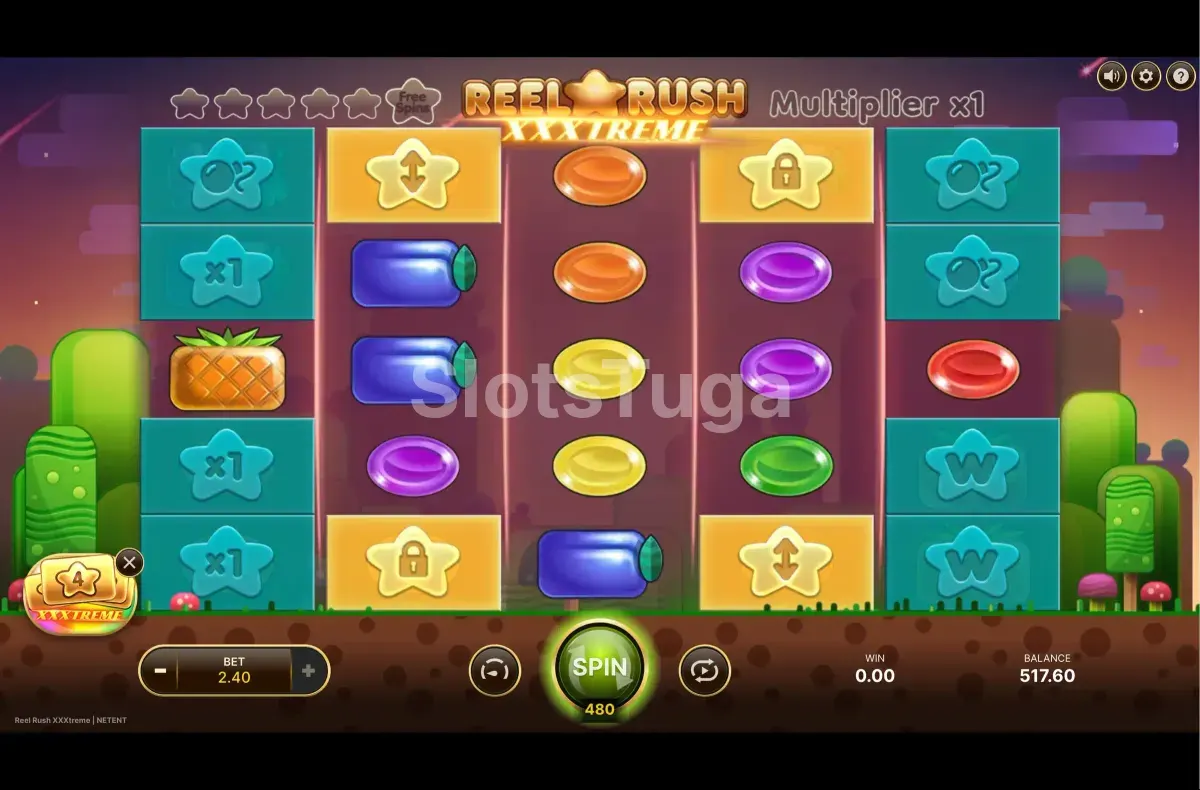 Rodadas grátis ativadas na Reel Rush XXXtreme com grid completo