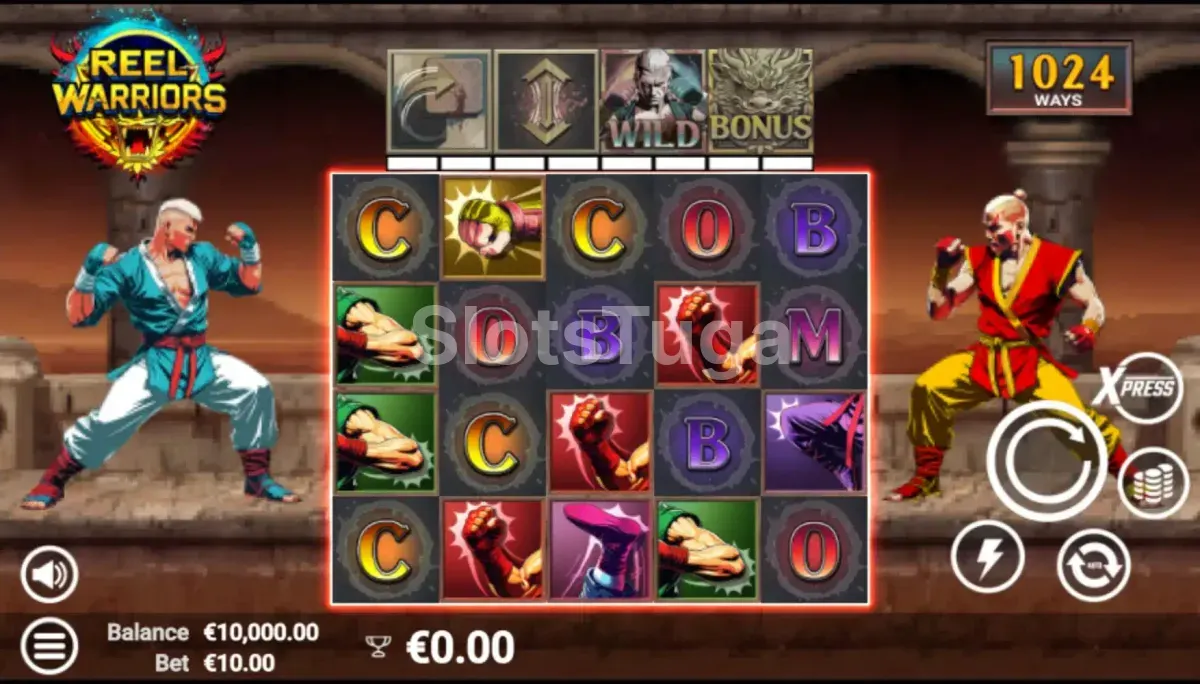 Jogo base da slot Reel Warriors com guerreiros nos rouleaux