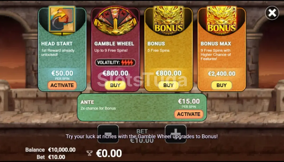 Tela de compra de bônus da slot Reel Warriors