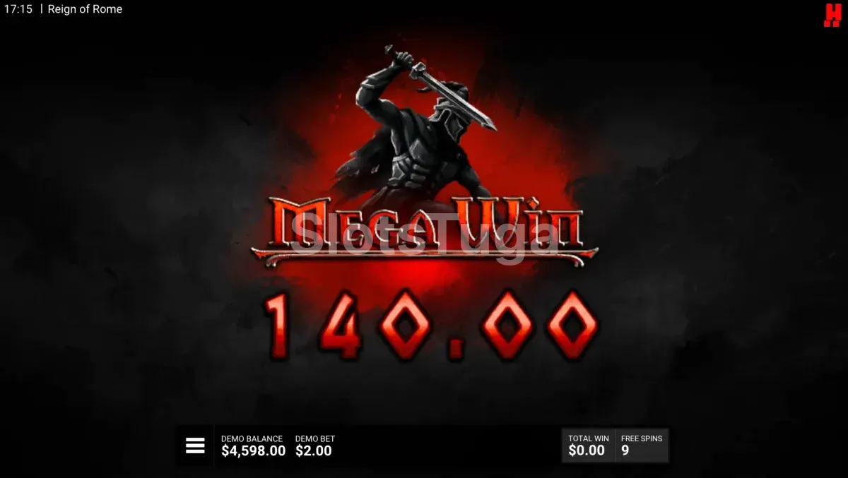 Big win sendo celebrado na slot Reign of Rome