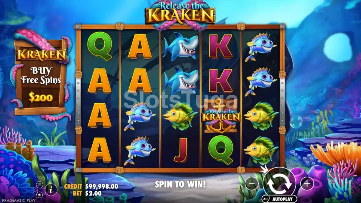 Jogo base do Release the Kraken com os rolos temáticos do oceano