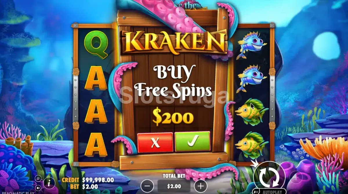 Tela de bônus do Release the Kraken com opções de rodadas grátis