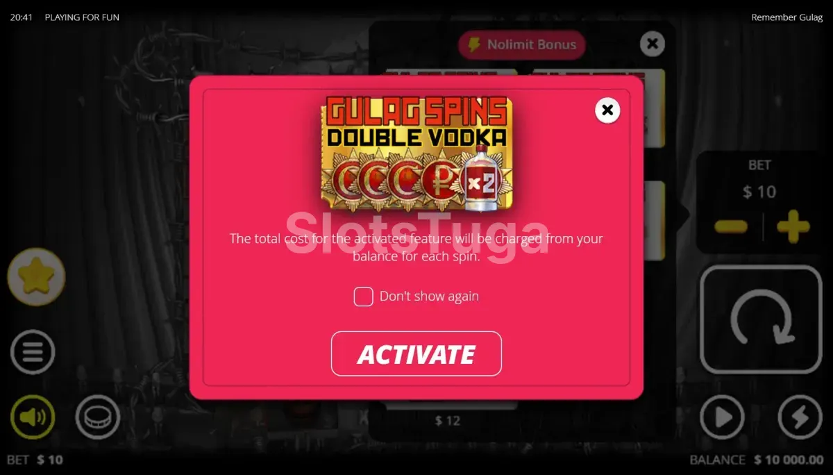 Tela de compra de bônus da slot Remember Gulag com opções disponíveis