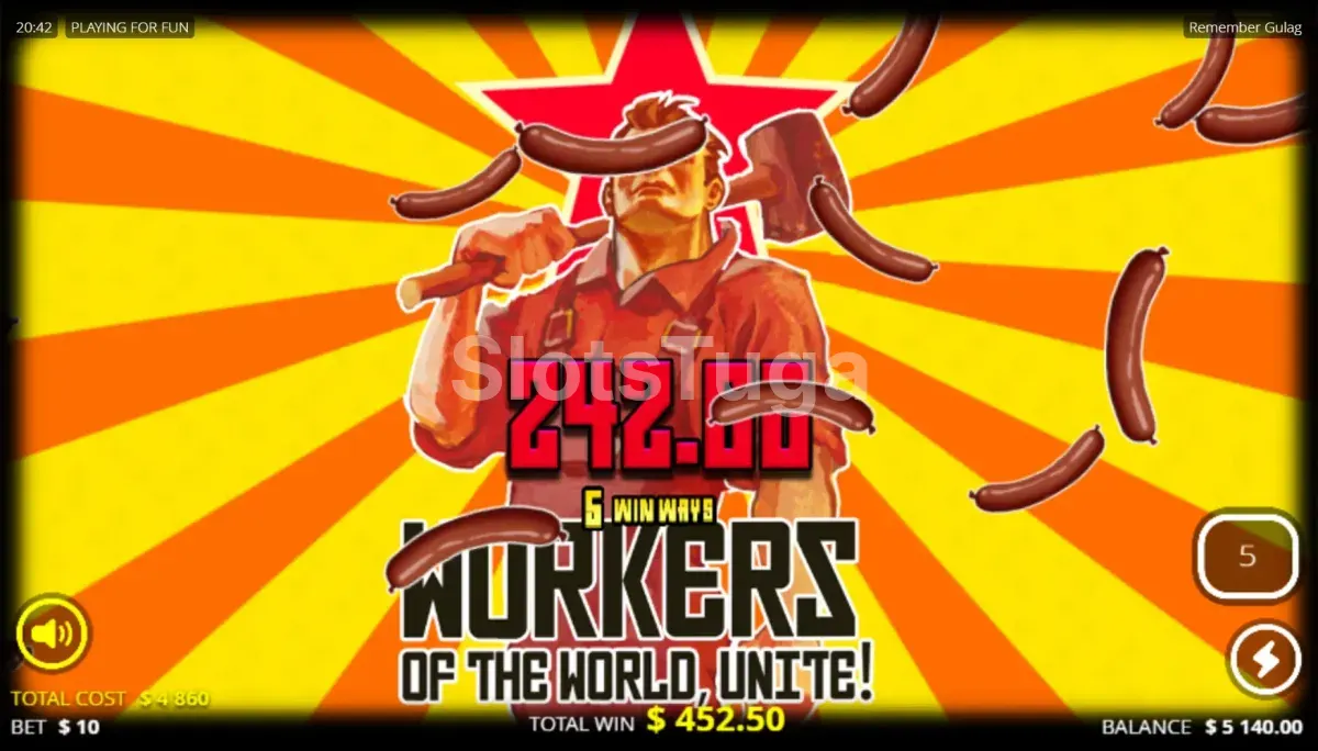 Tela de big win na slot Remember Gulag com multiplicadores altos