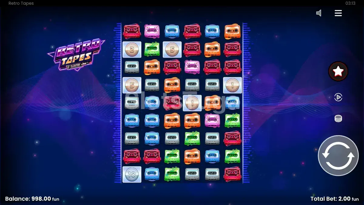 Jogo base da Retro Tapes com seus rolos coloridos e temática nostálgica