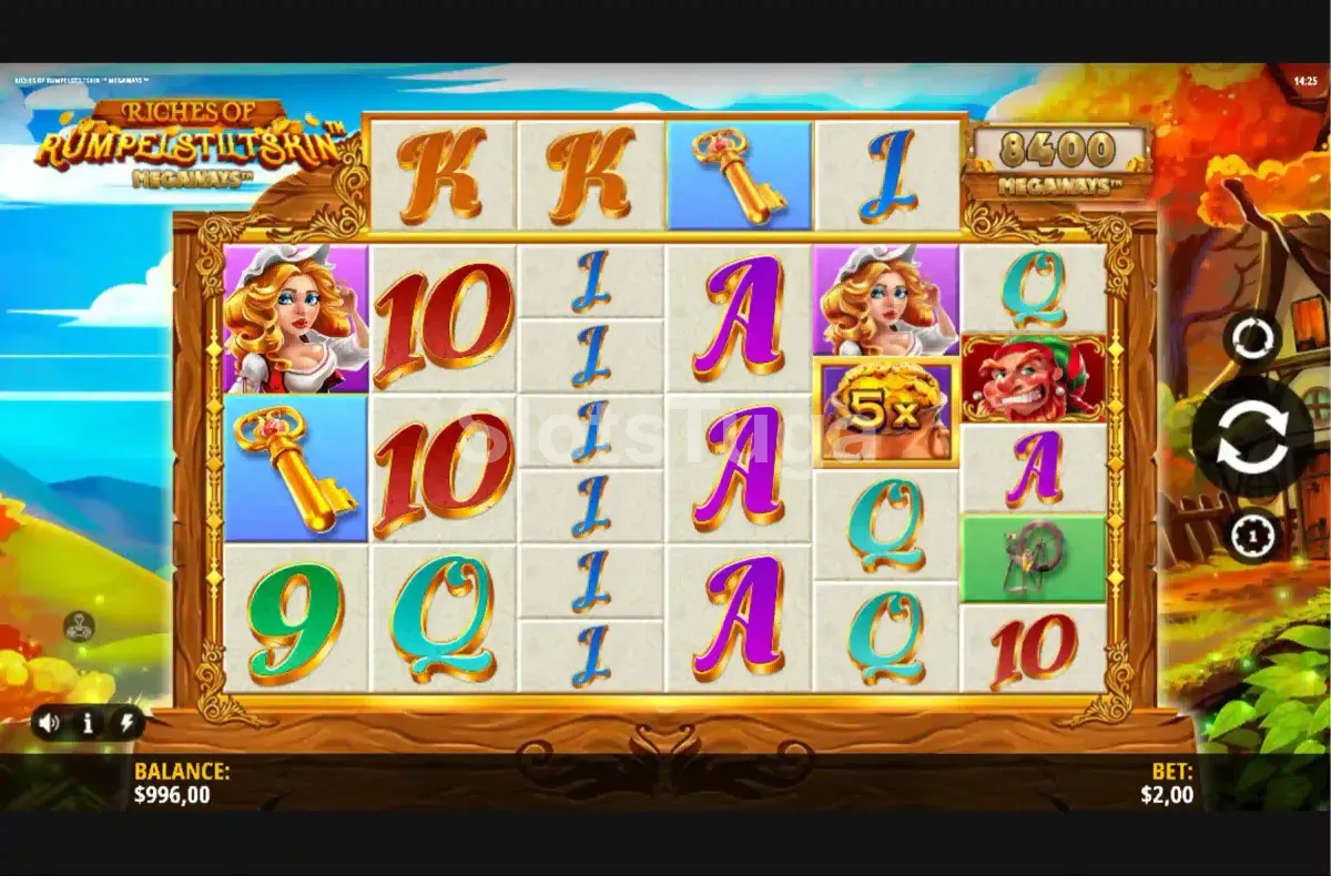 Segunda visão do jogo base do Riches of Rumpelstiltskin Megaways