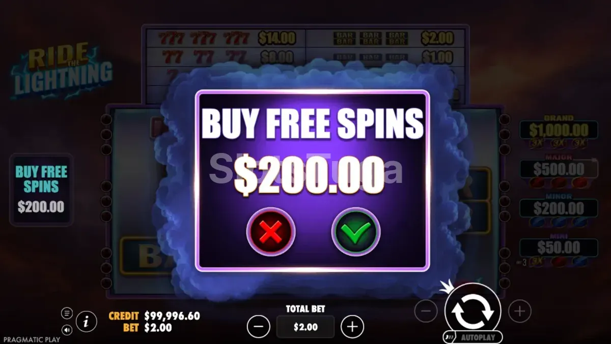 Compra de bônus na slot Ride the Lightning da Pragmatic Play