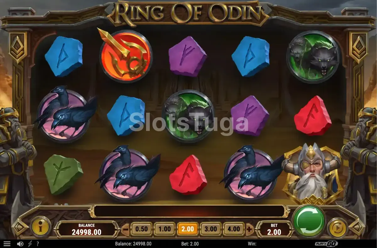 Ring of Odin em ação durante o jogo base com Wild ativado nos rolos