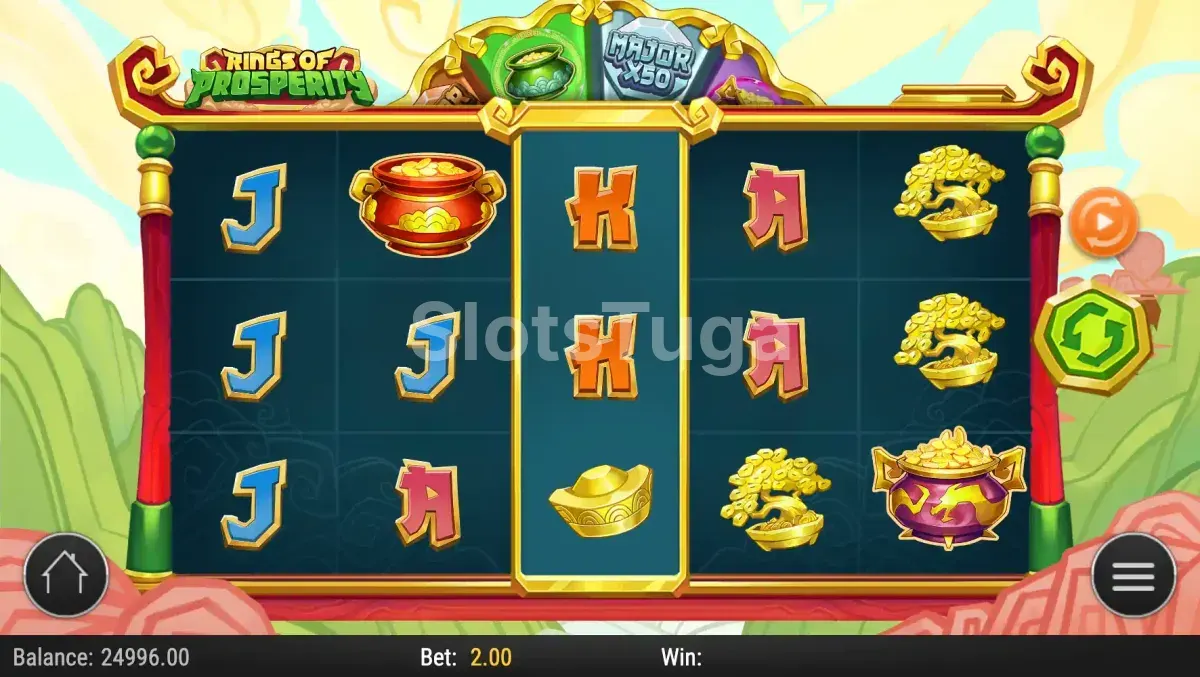 Feature de giros grátis da Rings of Prosperity com Dragon God scatters nos rolos