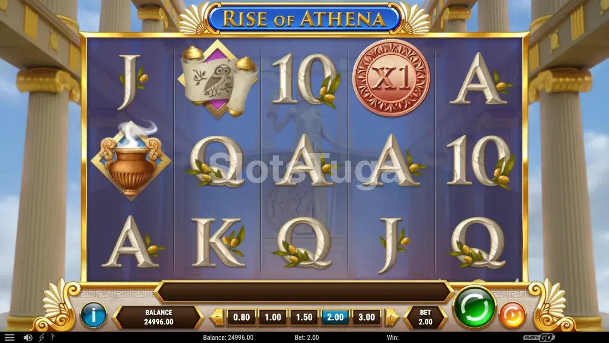 Segunda visão do jogo Rise of Athena com wild expansivo em ação