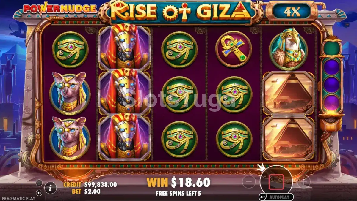 Giros grátis com multiplicador progressivo na Rise of Giza Powernudge