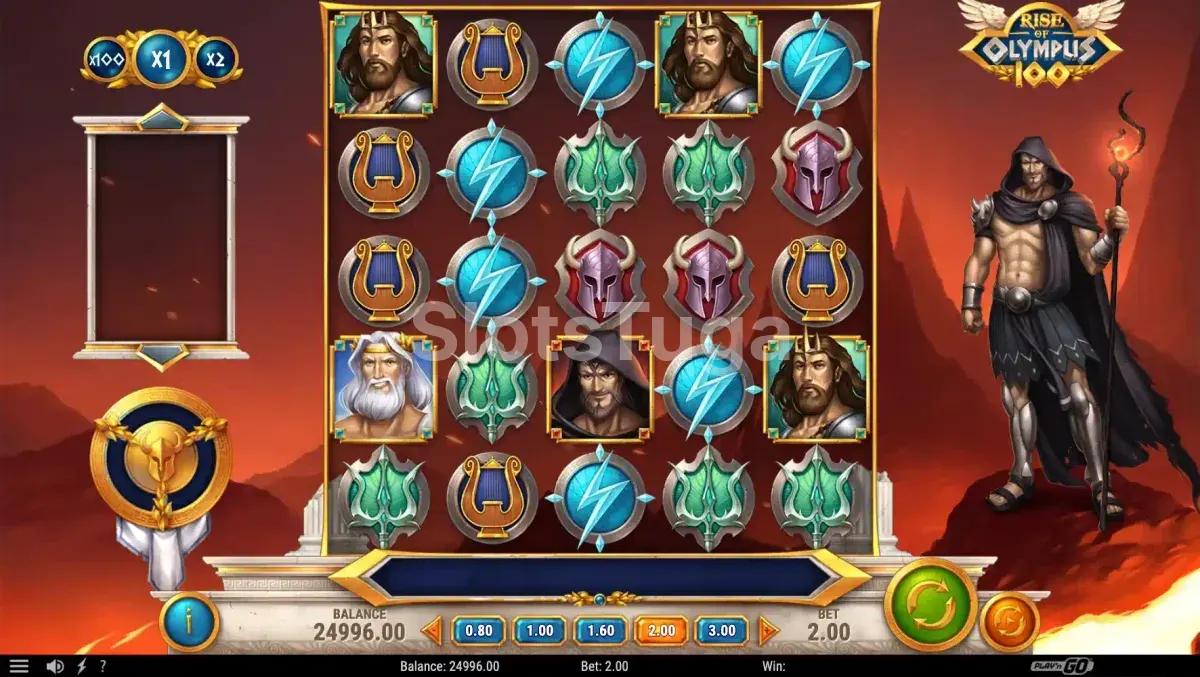 Bônus em ação na slot Rise of Olympus 100 com multiplicador ativo