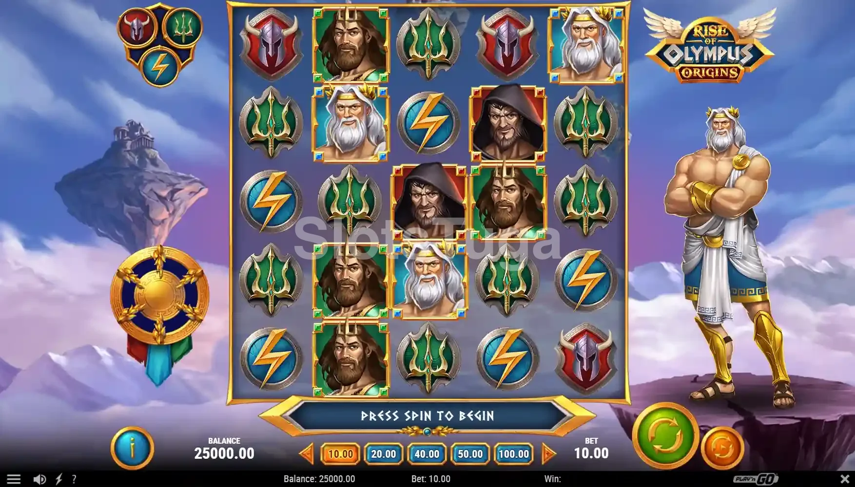 Jogo base da Rise of Olympus Origins com os três deuses gregos no grid