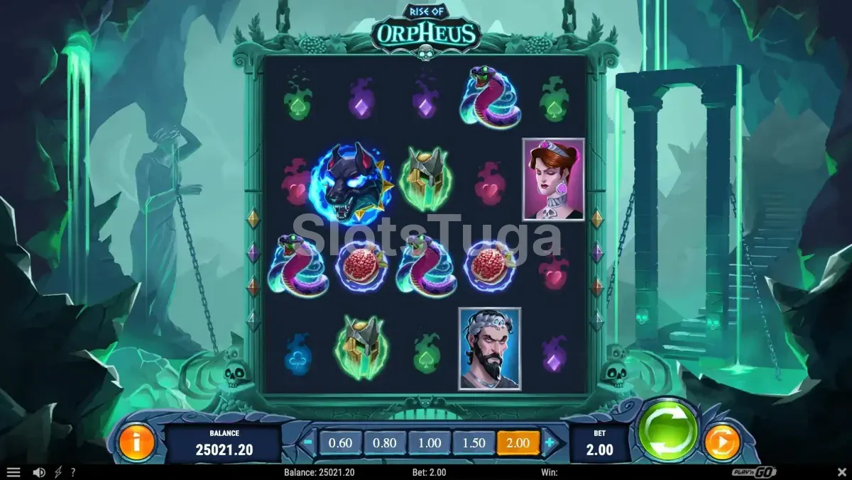 Modo de giros grátis do Rise of Orpheus com os quatro níveis de ascensão