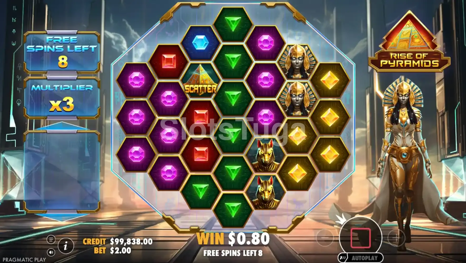 Rodadas grátis com multiplicador no Rise of Pyramids