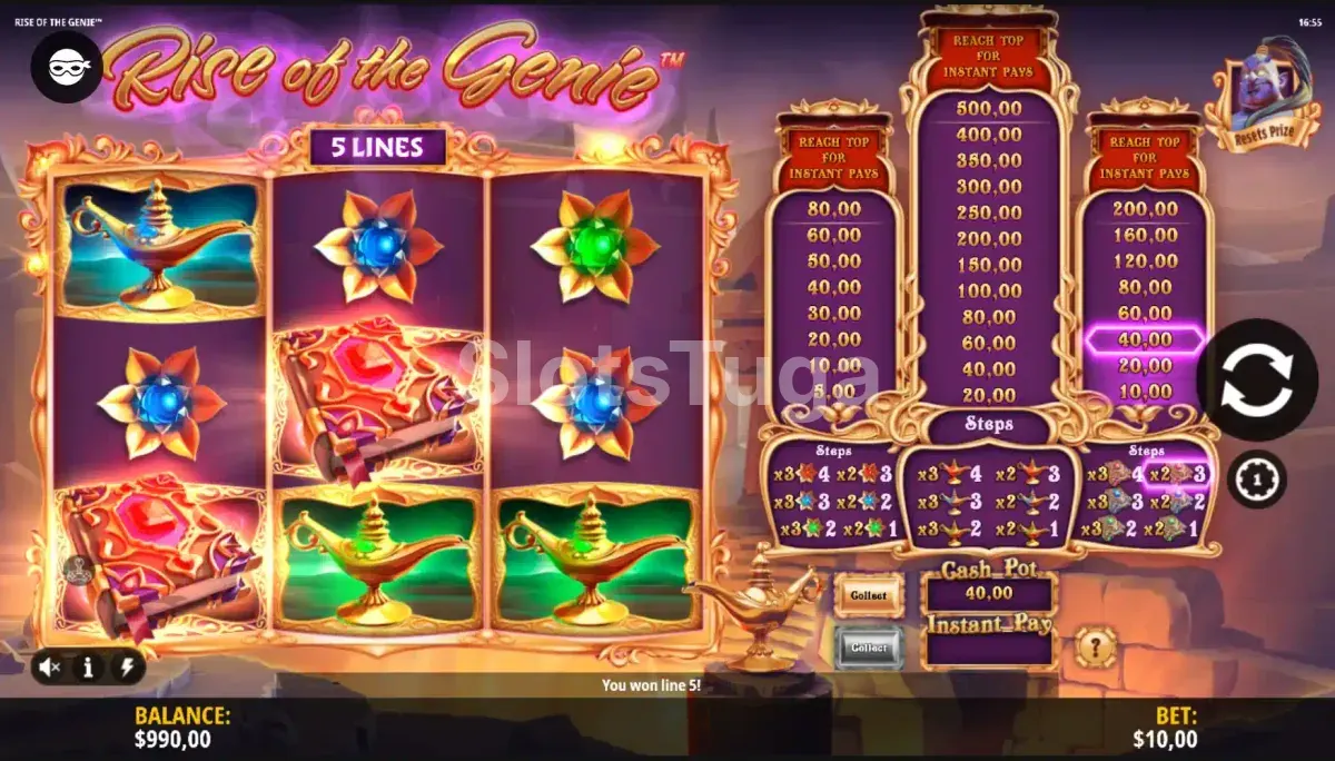 Resultado de giro vencedor no Rise of the Genie com combinação premiada