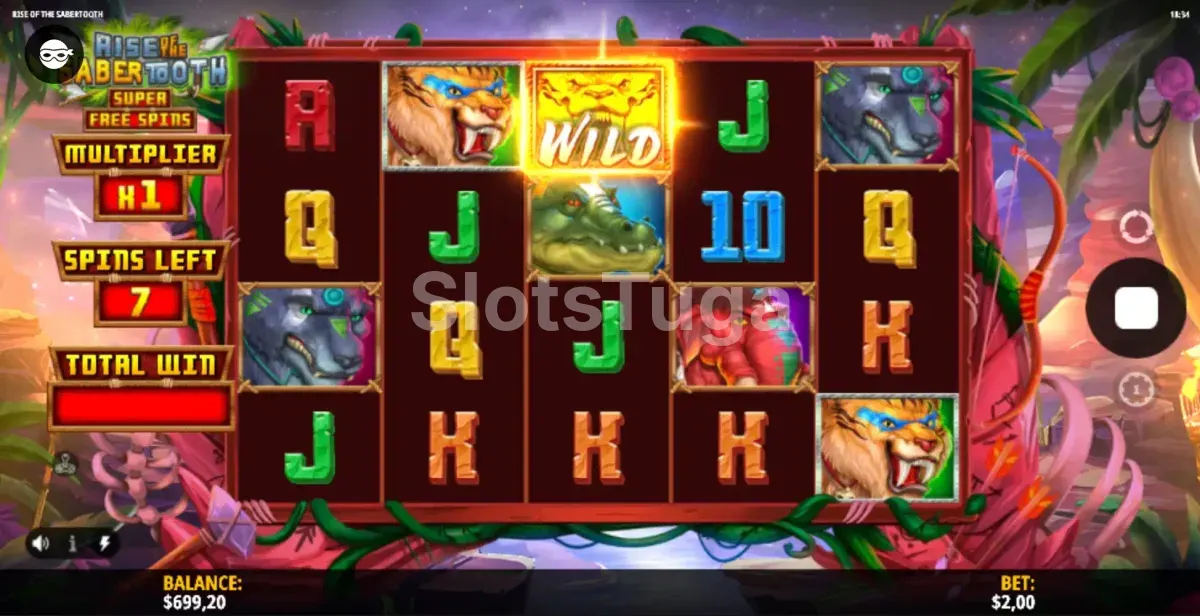 Rodadas grátis ativadas no Rise of the Sabertooth com multiplicadores nas colunas