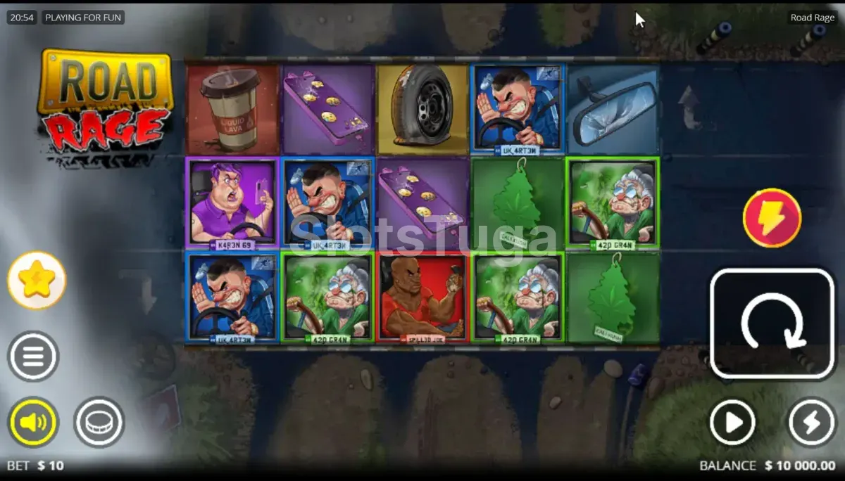 Jogo base da slot Road Rage com rouleaux em ação
