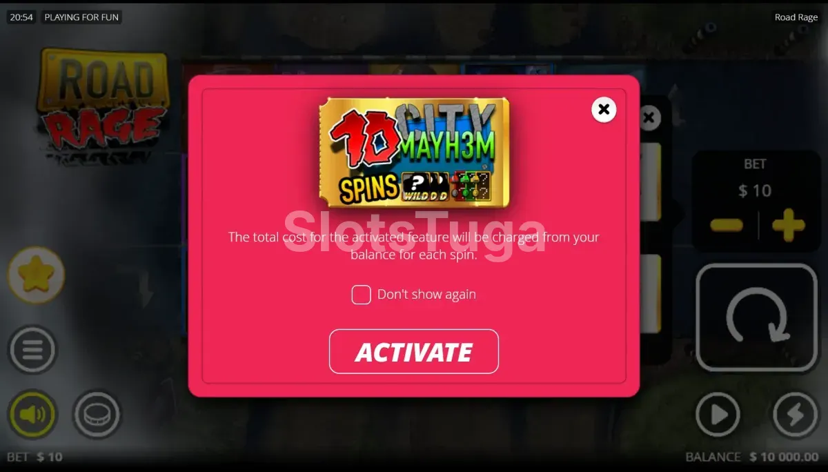Menu de Bonus Buy da Road Rage com opções disponíveis