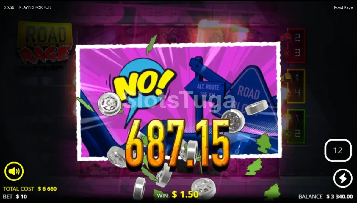 Tela de grande vitória na slot Road Rage com multiplicador alto