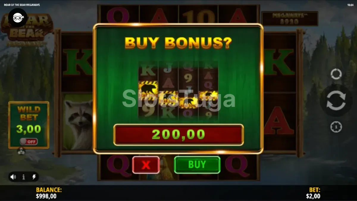 Tela de compra de bônus da Roar of the Bear Megaways com opções de compra
