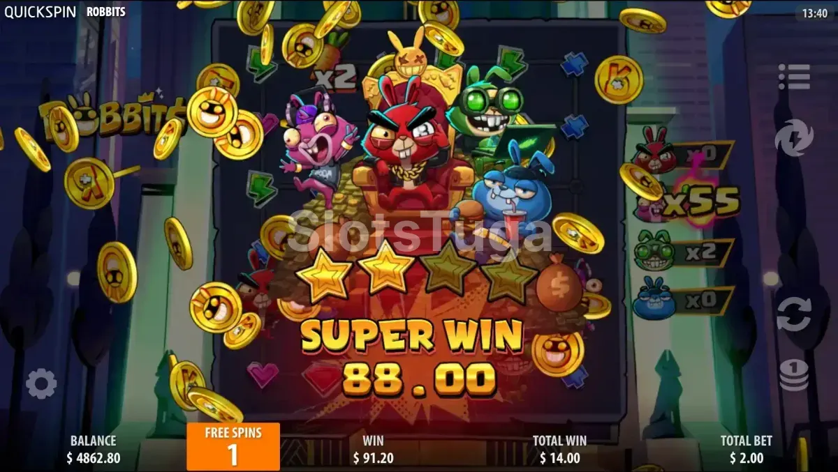 Big win no Robbits com multiplicadores combinados