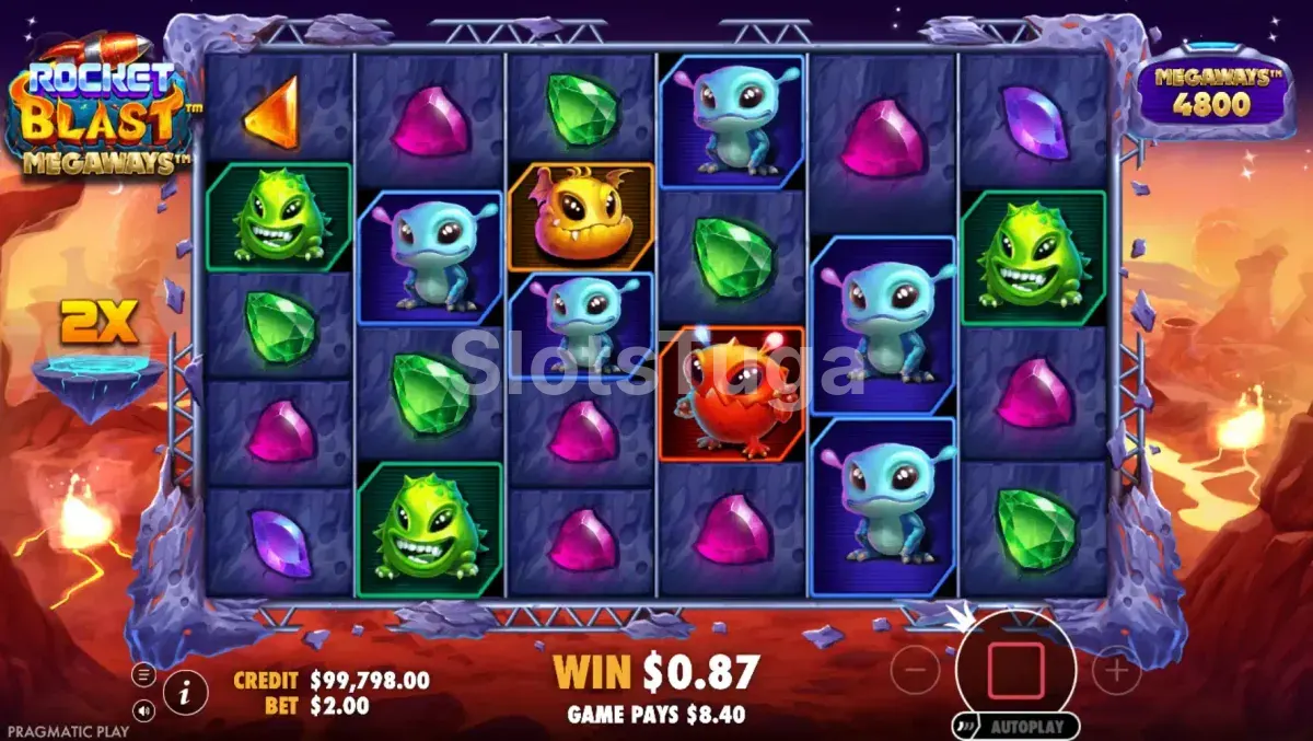 Rodadas grátis da Rocket Blast Megaways com multiplicador crescente ativo