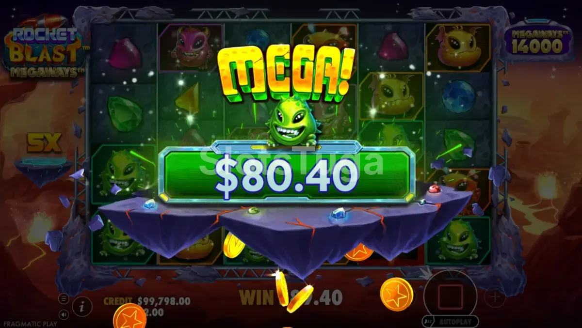 Grande vitória na Rocket Blast Megaways com multiplicador alto no round de bônus