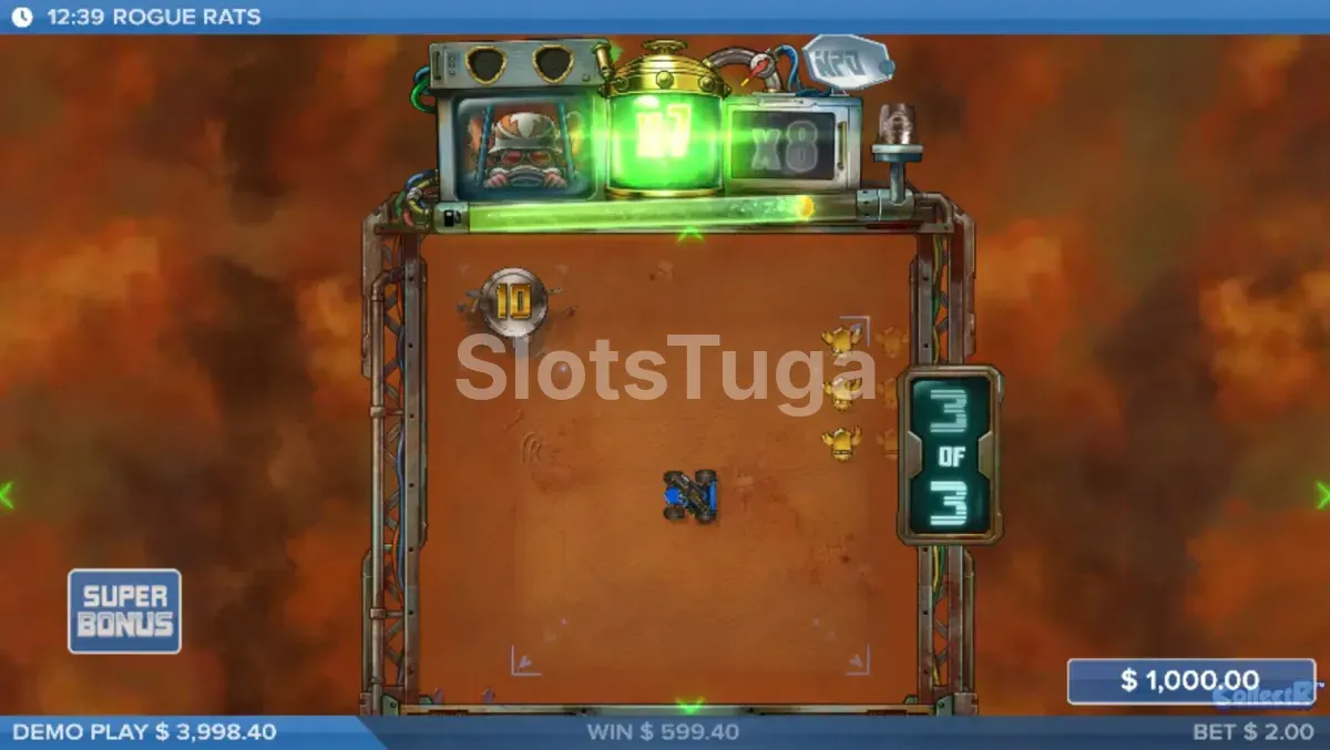 Fase de free spins do Rogue Rats of Nitropolis com Nitro Fuel Boost ativado