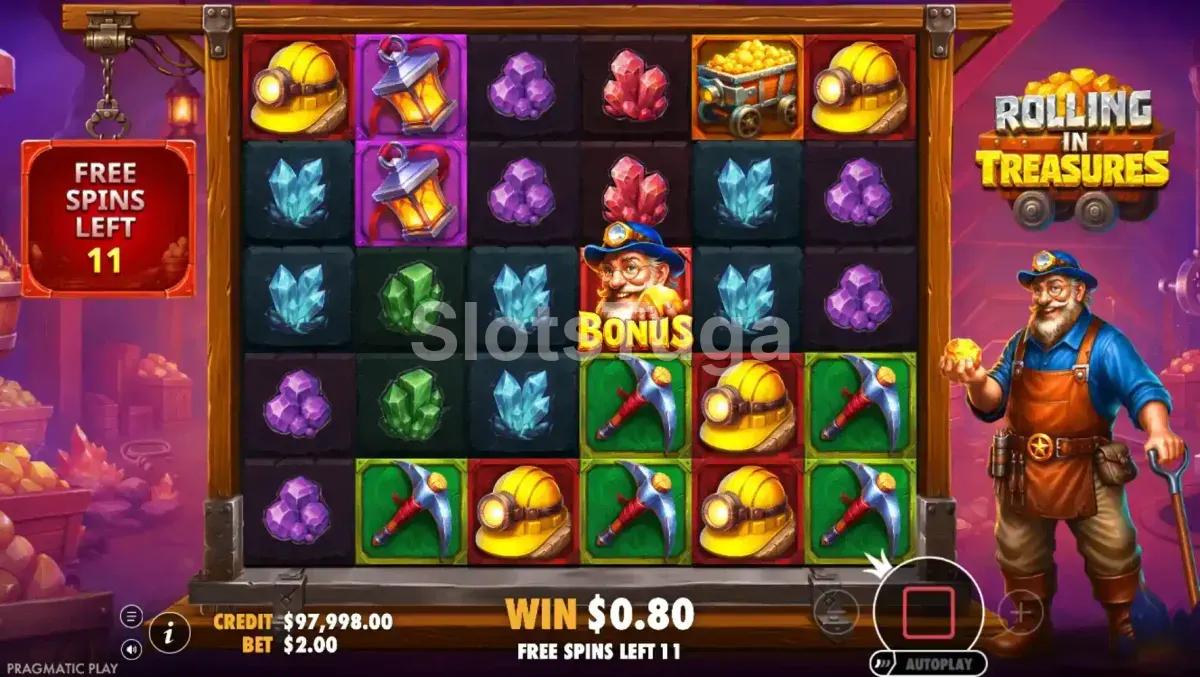 Rodadas grátis da Rolling in Treasures com multiplicadores ativos