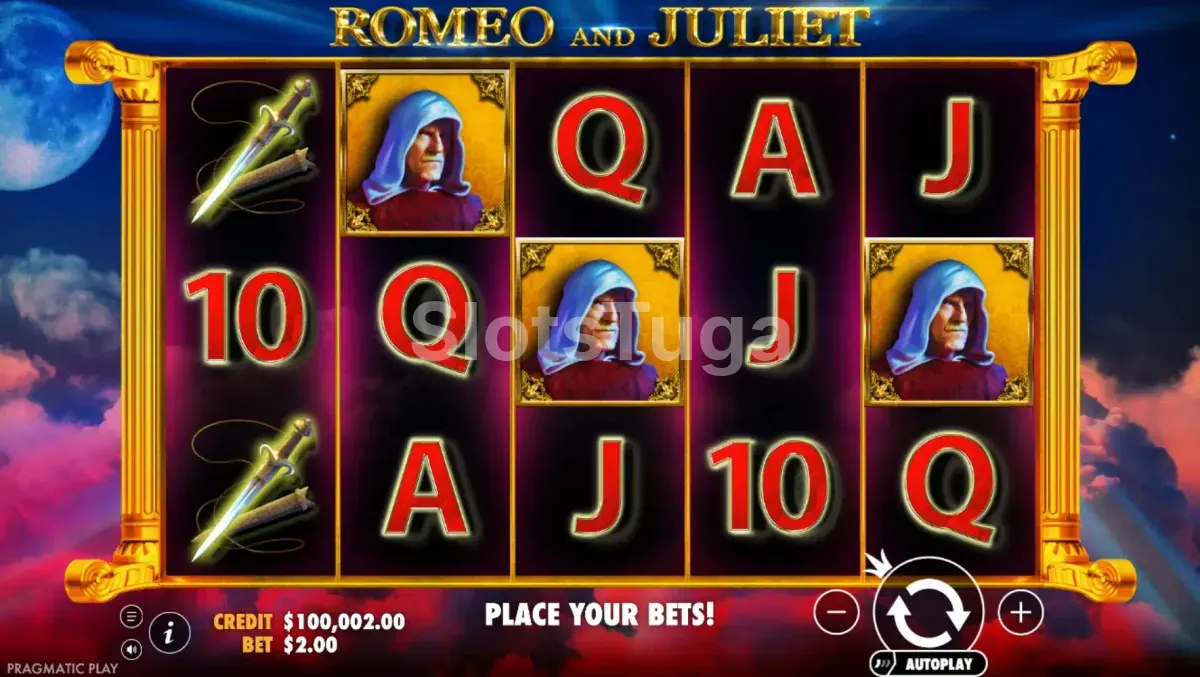 Tela principal do jogo Romeo and Juliet com os rouleaux centrais