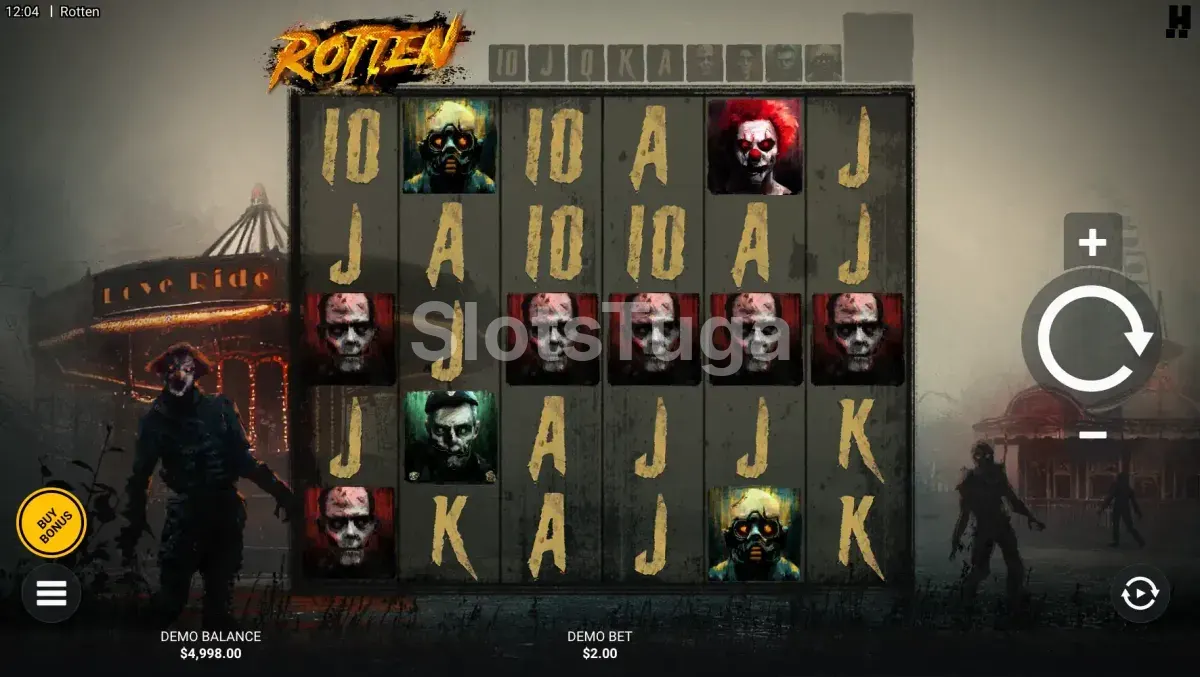 Jogo base da slot Rotten com zumbis e cenário sinistro