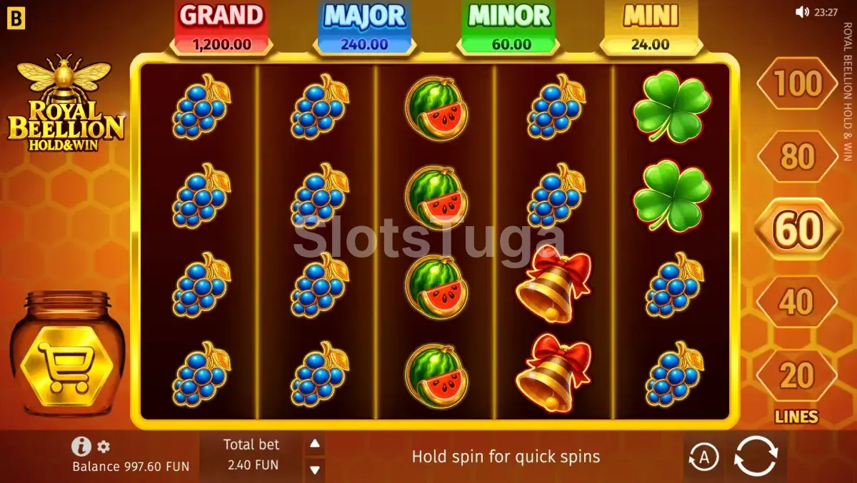 Jogo base da Royal Beellion com rolos e símbolos