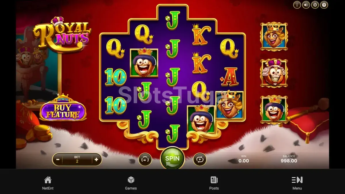 Jogo base da slot Royal Nuts com rouleaux e símbolos coloridos